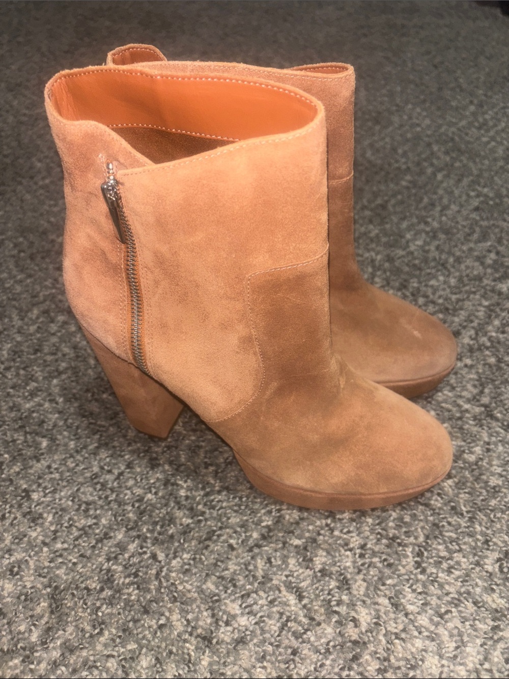 Women's leather Suede Ankle Boot in Light Brown - Stylish Side Zip